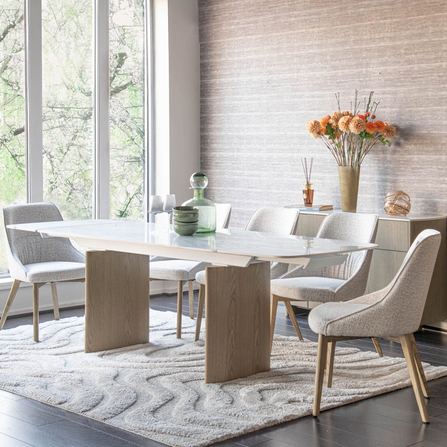 Lucerne - Extending Dining Table, White Marble Effect Top
