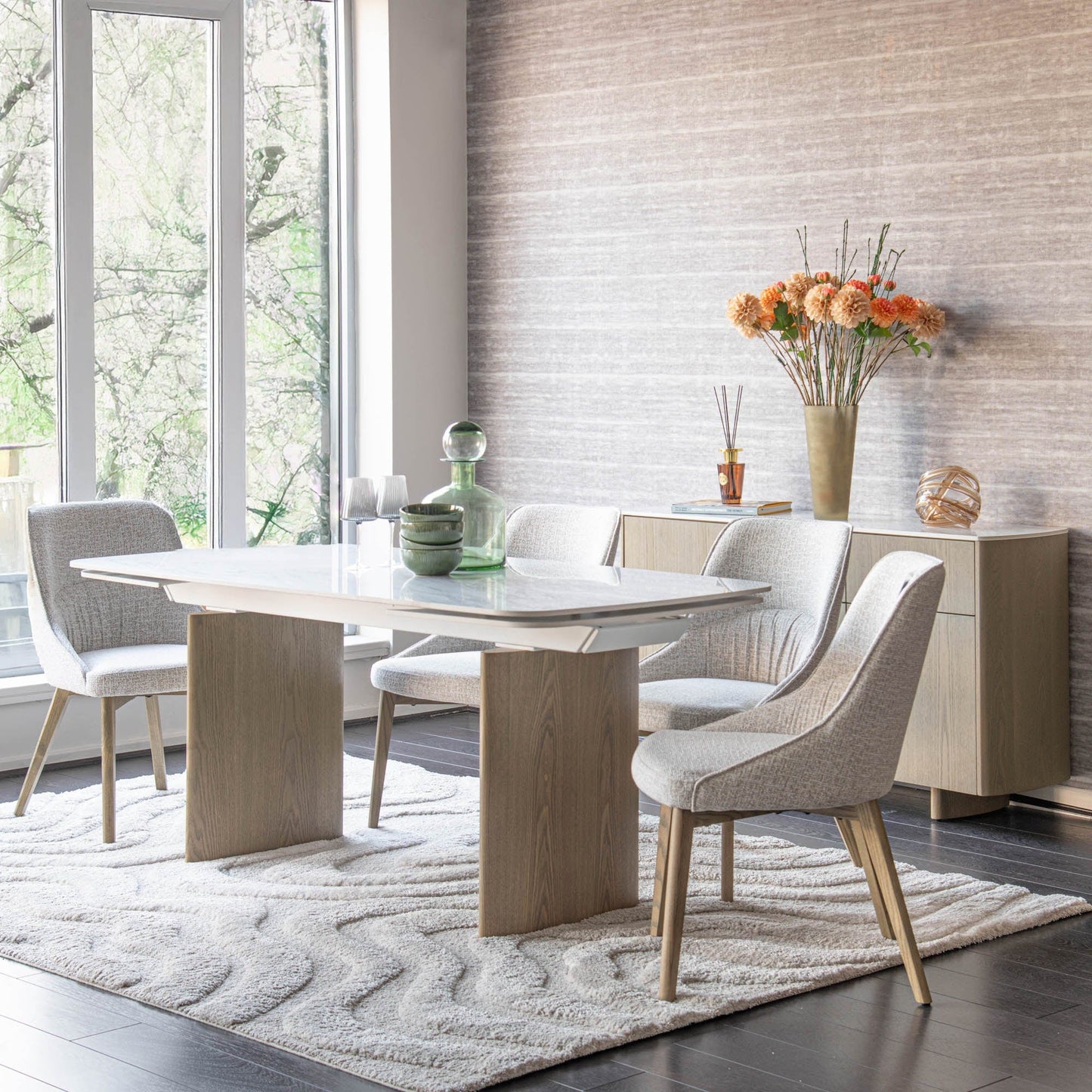 Lucerne - Extending Dining Table, White Marble Effect Top
