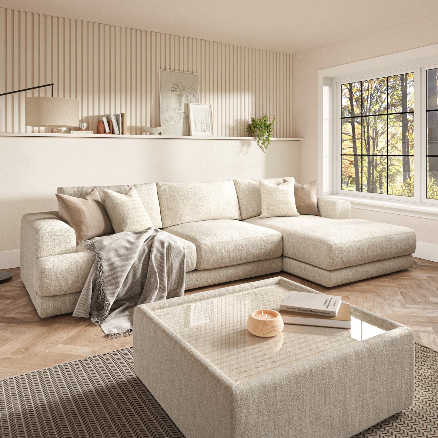 Linear - Square Glass Top Table In Fabric