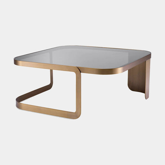 Eichholtz - Numa Square Coffee Table, Brushed Brass & Smoke Glass