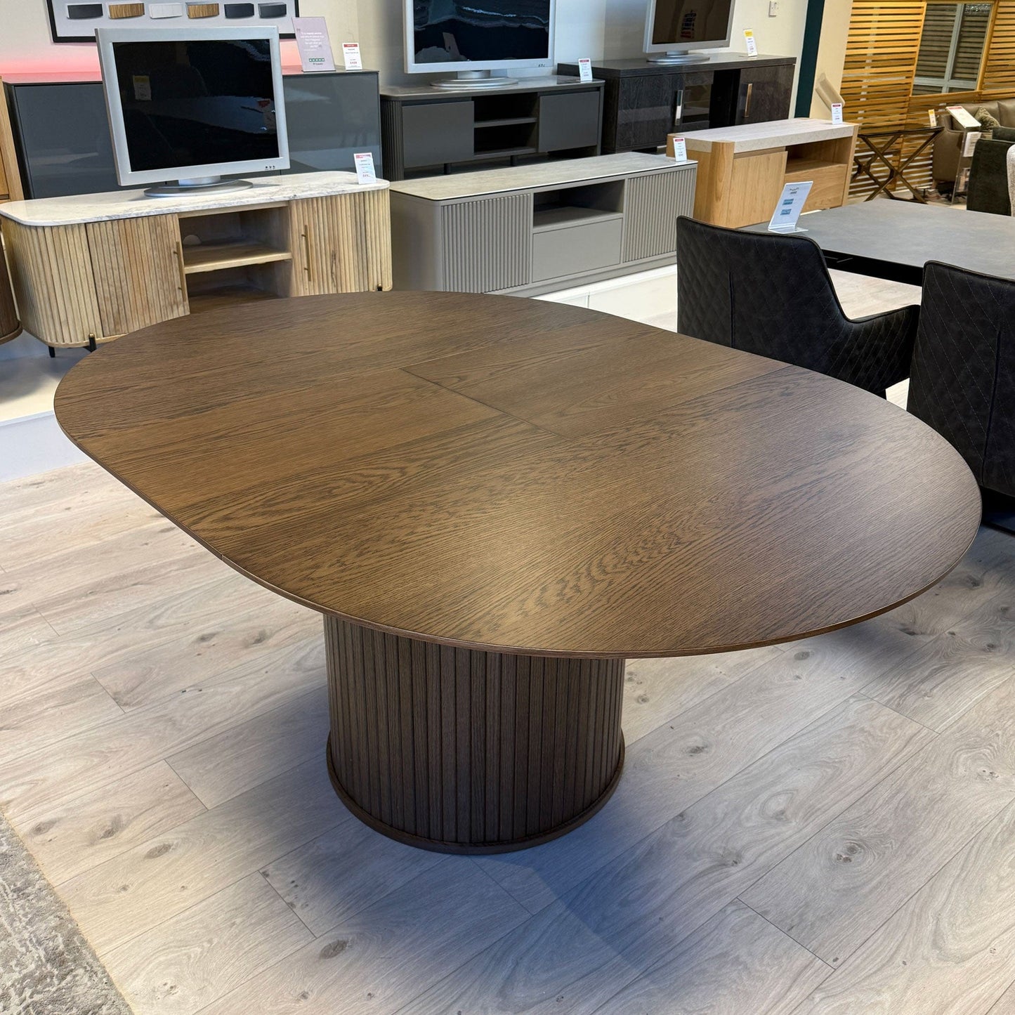 Eden - Round Extending Dining Table, Smoked Oak - Item As Pictured
