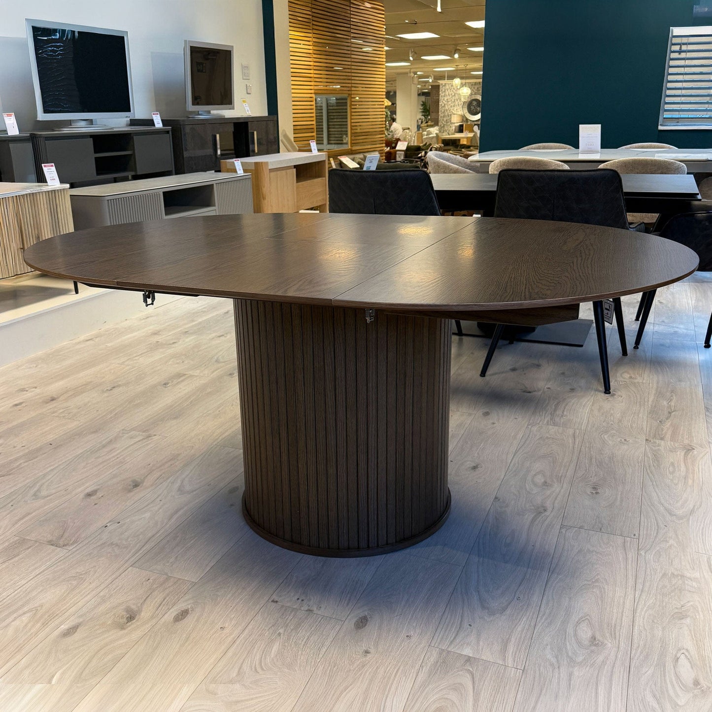 Eden - Round Extending Dining Table, Smoked Oak - Item As Pictured