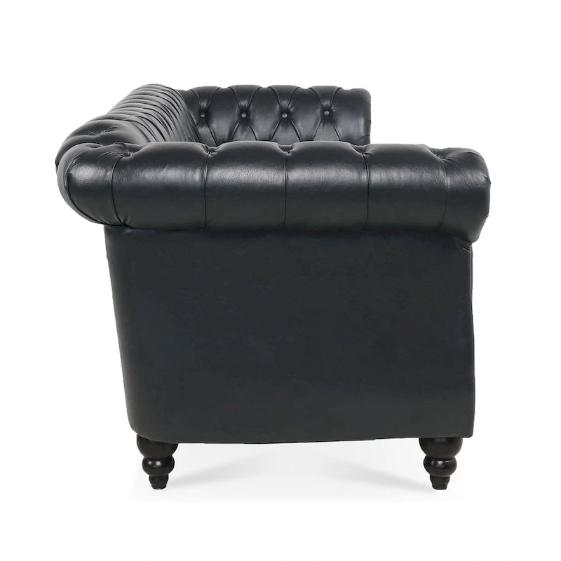 Faux Leather Rolled Arm Chesterfield Three Seater Sofa