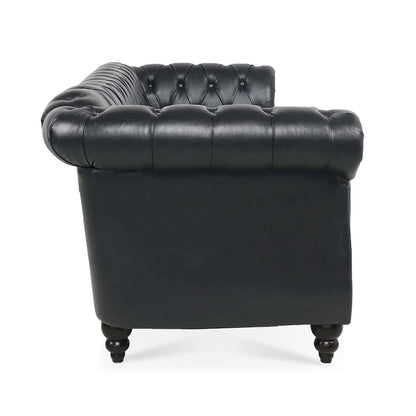 Faux Leather Rolled Arm Chesterfield Three Seater Sofa