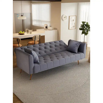 Tufted Grey Upholstered Convertible Double Folding Sofa Bed - 19.00 x 71.00 x 30.00