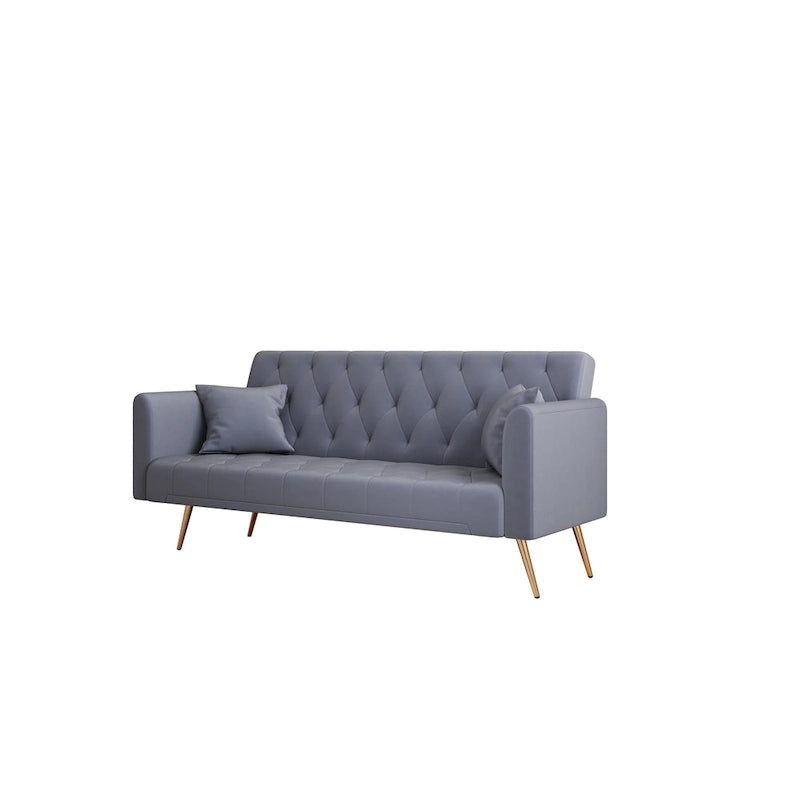 Tufted Grey Upholstered Convertible Double Folding Sofa Bed - 19.00 x 71.00 x 30.00