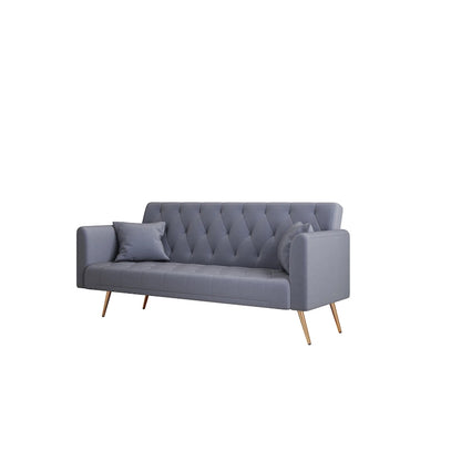 Tufted Grey Upholstered Convertible Double Folding Sofa Bed - 19.00 x 71.00 x 30.00