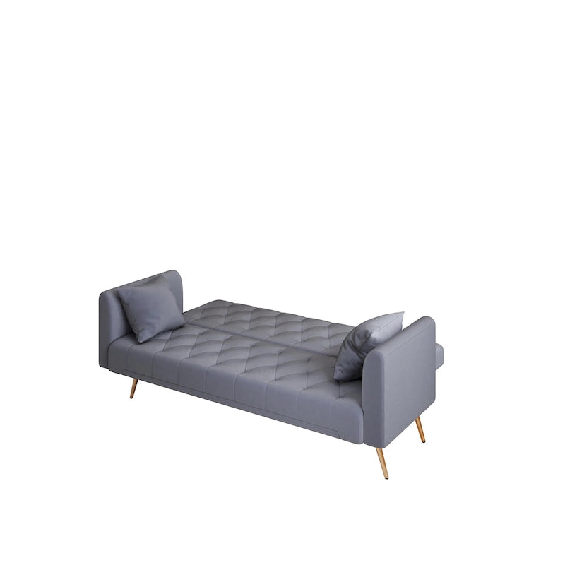 Tufted Grey Upholstered Convertible Double Folding Sofa Bed - 19.00 x 71.00 x 30.00