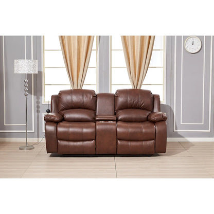 Betsy Furniture Bonded Leather Power Rclining 2-seat Loveseat with Console 8018
