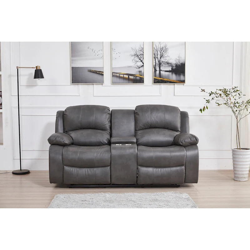Betsy Furniture Bonded Leather Power Rclining 2-seat Loveseat with Console 8018