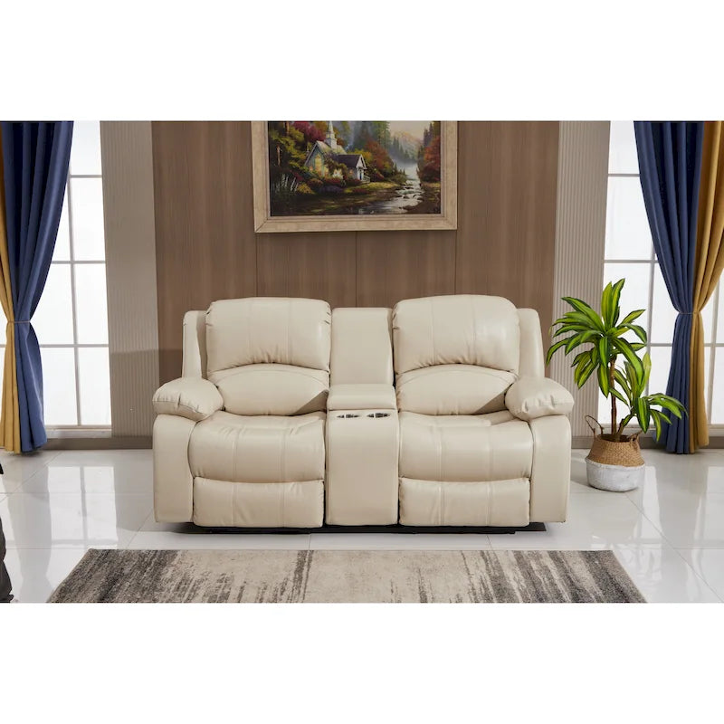 Betsy Furniture Bonded Leather Power Rclining 2-seat Loveseat with Console 8018
