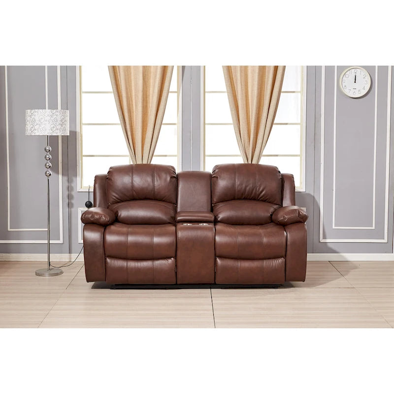 Betsy Furniture Bonded Leather Power Rclining 2-seat Loveseat with Console 8018