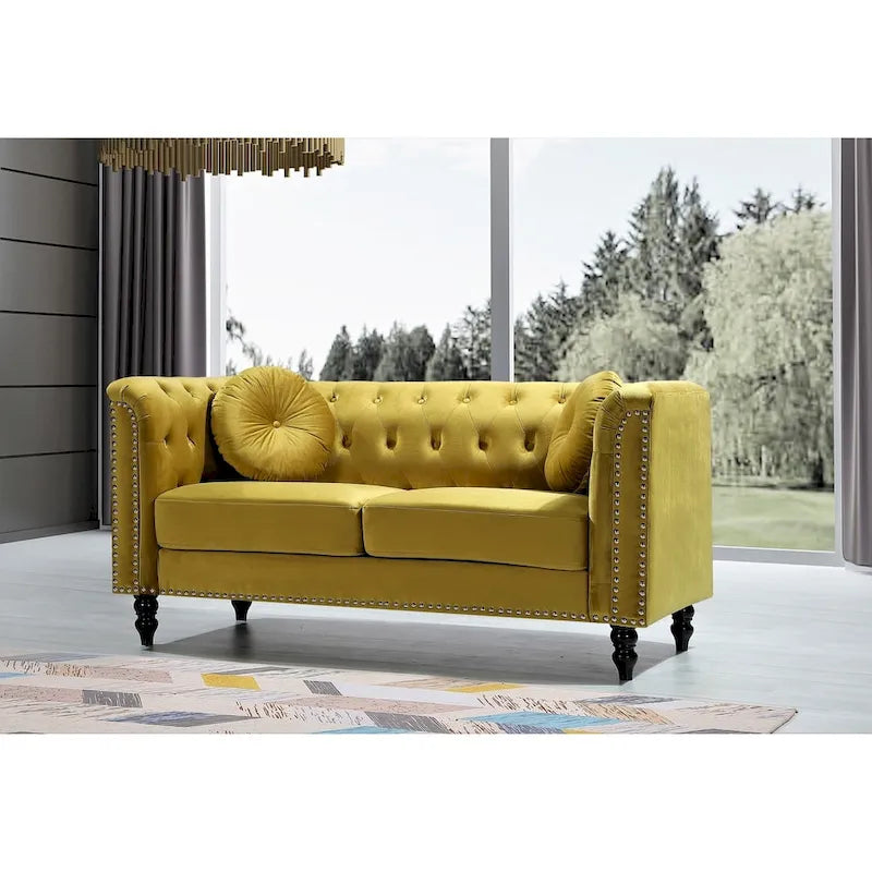 Vivian Classic Velvet Kittleson Nailhead Chesterfield Loveseat