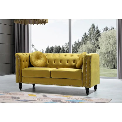 Vivian Classic Velvet Kittleson Nailhead Chesterfield Loveseat