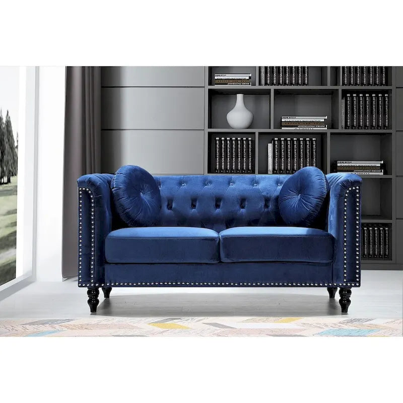 Vivian Classic Velvet Kittleson Nailhead Chesterfield Loveseat