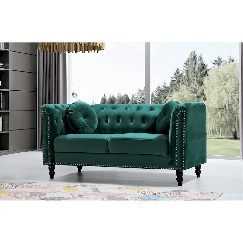 Vivian Classic Velvet Kittleson Nailhead Chesterfield Loveseat