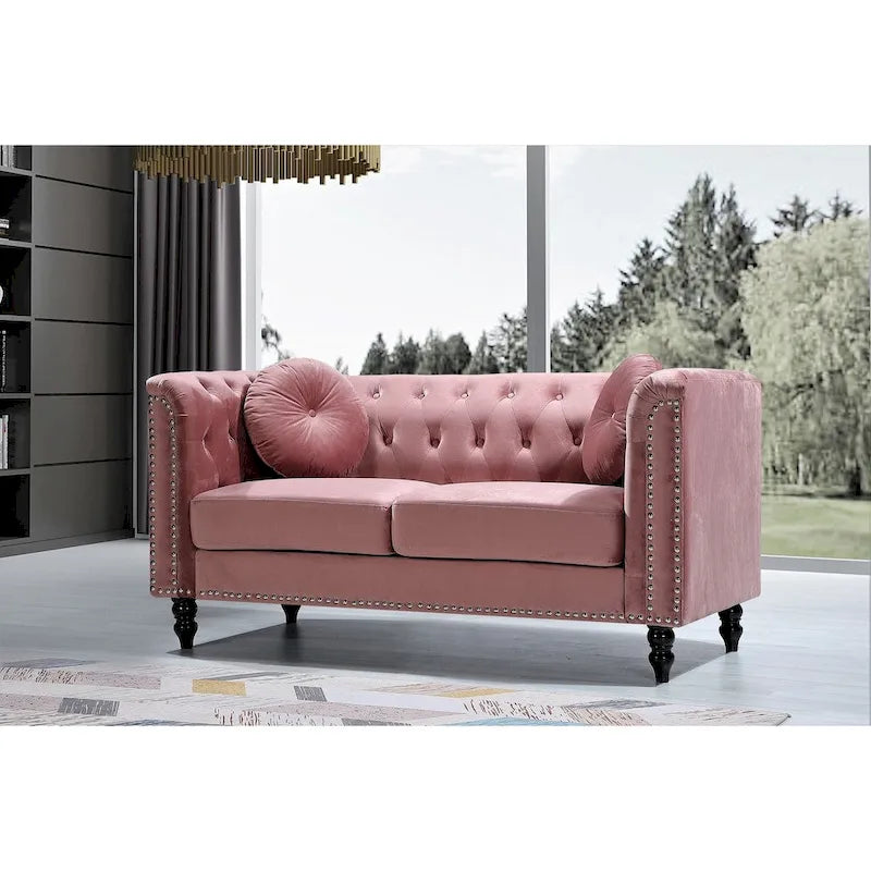 Vivian Classic Velvet Kittleson Nailhead Chesterfield Loveseat
