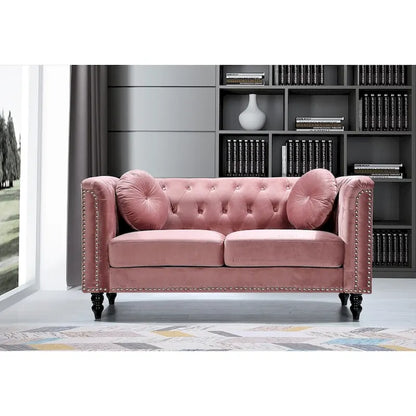 Vivian Classic Velvet Kittleson Nailhead Chesterfield Loveseat
