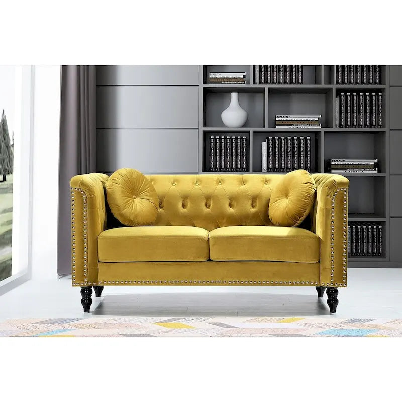 Vivian Classic Velvet Kittleson Nailhead Chesterfield Loveseat