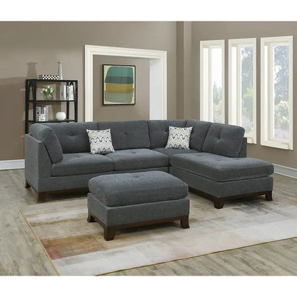 Poundex 3 Piece Fabric Sectional Sofa Set with Ottoman