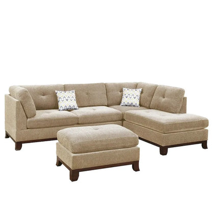 Poundex 3 Piece Fabric Sectional Sofa Set with Ottoman