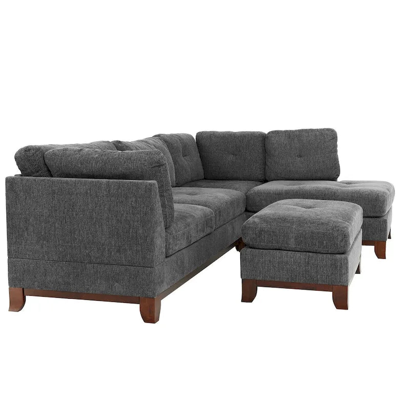 Poundex 3 Piece Fabric Sectional Sofa Set with Ottoman