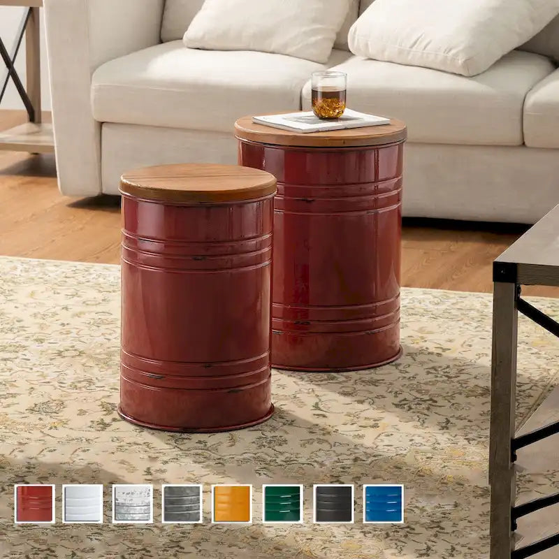 Glitzhome Set of 2 19 H Farmhouse End Table Storage Ottoman