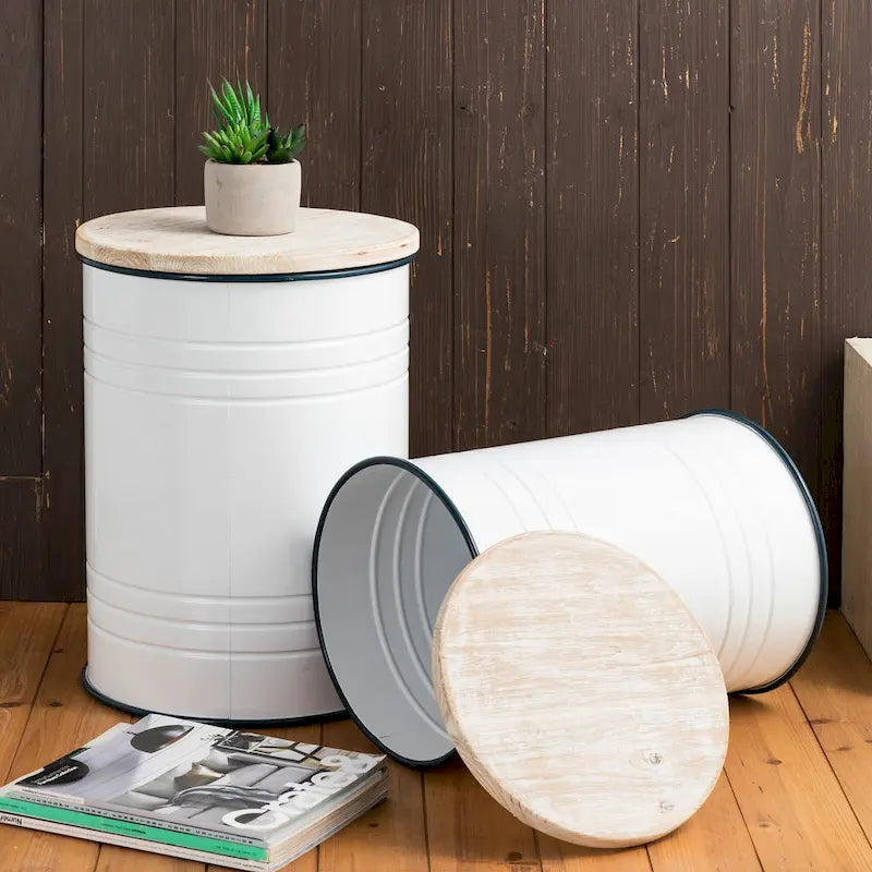 Glitzhome Set of 2 19 H Farmhouse End Table Storage Ottoman