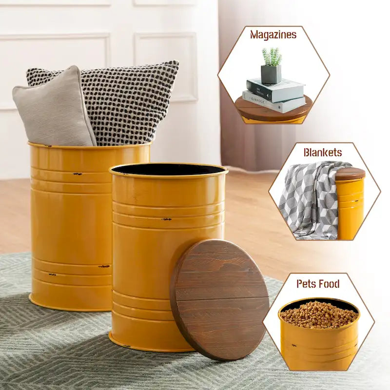 Glitzhome Set of 2 19 H Farmhouse End Table Storage Ottoman