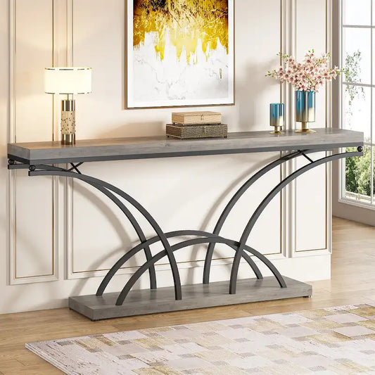 70.9 Inch Long Console Table for Entryway,Gold Sofa Table with White Faux Marble Tabletop