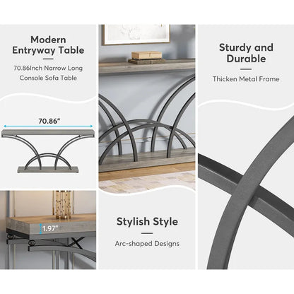 70.9 Inch Long Console Table for Entryway,Gold Sofa Table with White Faux Marble Tabletop