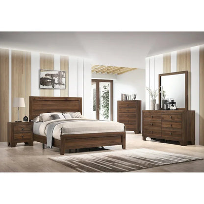 Linette 5 Piece Cherry Brown Panel Bedroom Set