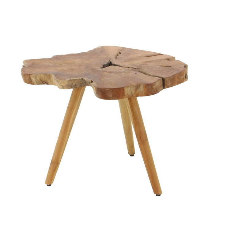 Teak Wood Handmade Live Edge Accent Table with Tripod Legs - Brown - Roche River Decor - 25W x 27L x 20H