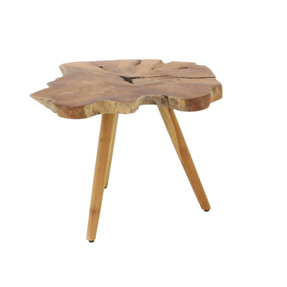 Teak Wood Handmade Live Edge Accent Table with Tripod Legs - Brown - Roche River Decor - 25W x 27L x 20H