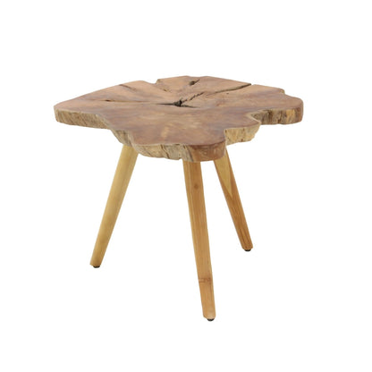 Teak Wood Handmade Live Edge Accent Table with Tripod Legs - Brown - Roche River Decor - 25W x 27L x 20H