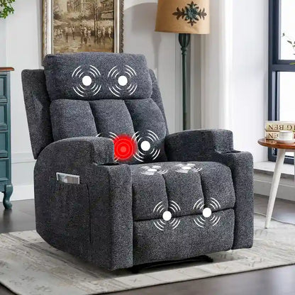 Manual Recliner Massage and Heating Chair Sofa with 2 Cup Holders Breathable Fabric
