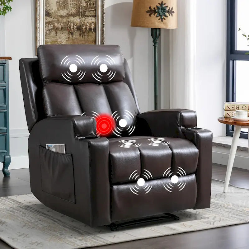 Manual Recliner Massage and Heating Chair Sofa with 2 Cup Holders Breathable Fabric