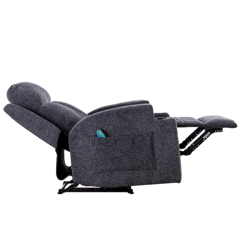 Manual Recliner Massage and Heating Chair Sofa with 2 Cup Holders Breathable Fabric