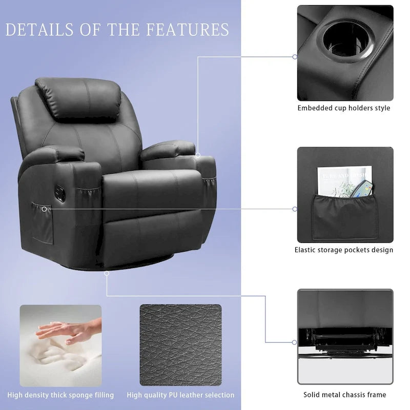 Homall Massage Recliner Chair Swivel Heating Faux Leather Living Room Chair