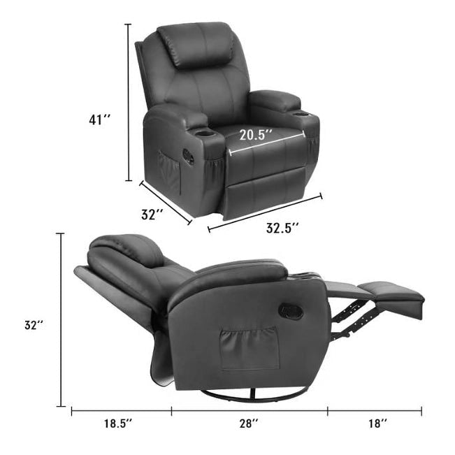 Homall Massage Recliner Chair Swivel Heating Faux Leather Living Room Chair