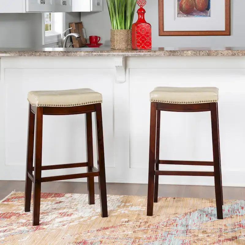 Linon Willamette Beige Faux Leather 32-inch Bar Stool