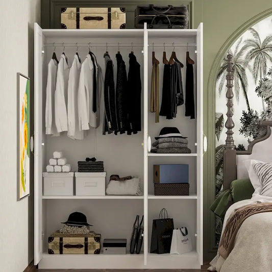 47.2W Armoire with Three Doors ,Two Clothes Rod ,Golden Floral Handle