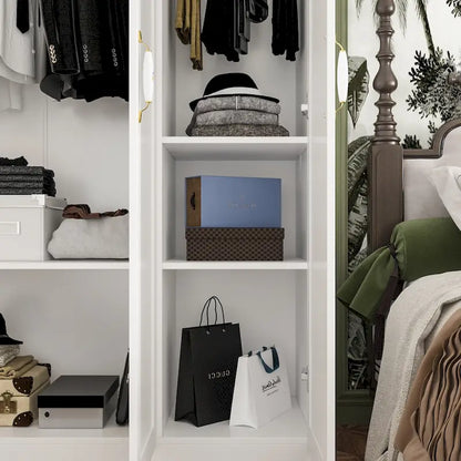 47.2W Armoire with Three Doors ,Two Clothes Rod ,Golden Floral Handle