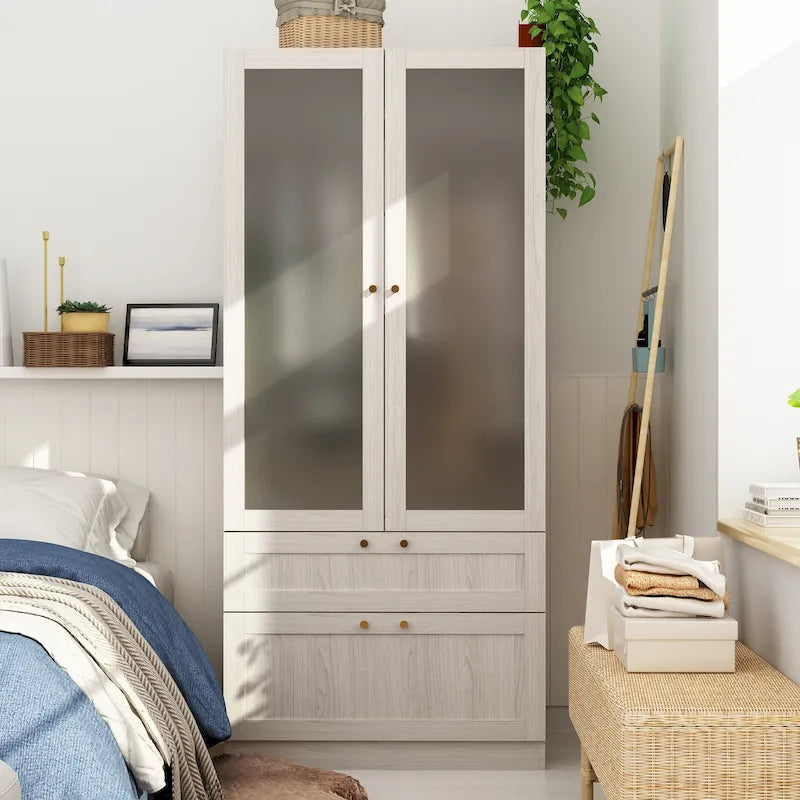 Large Glass Combination Cabinet: Contemporary Storage Closet Armoires