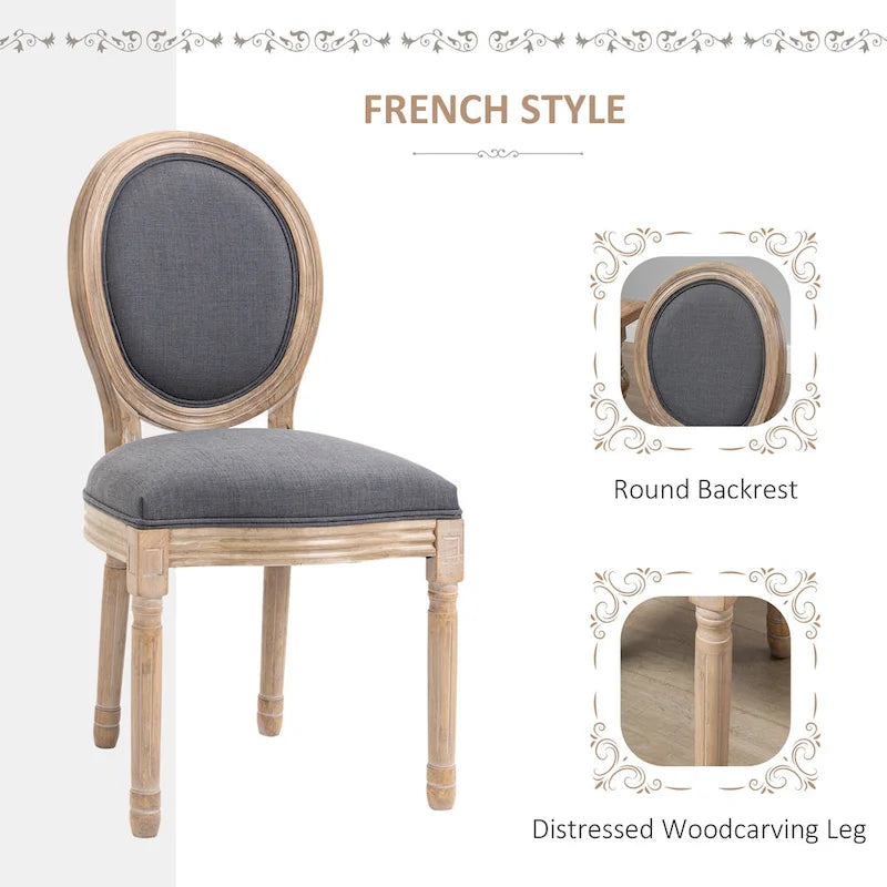 HOMCOM French-Style Upholstered Dining Chair Set, Armless Accent Side Chairs with Linen-Touch Upholstery, Set of 2