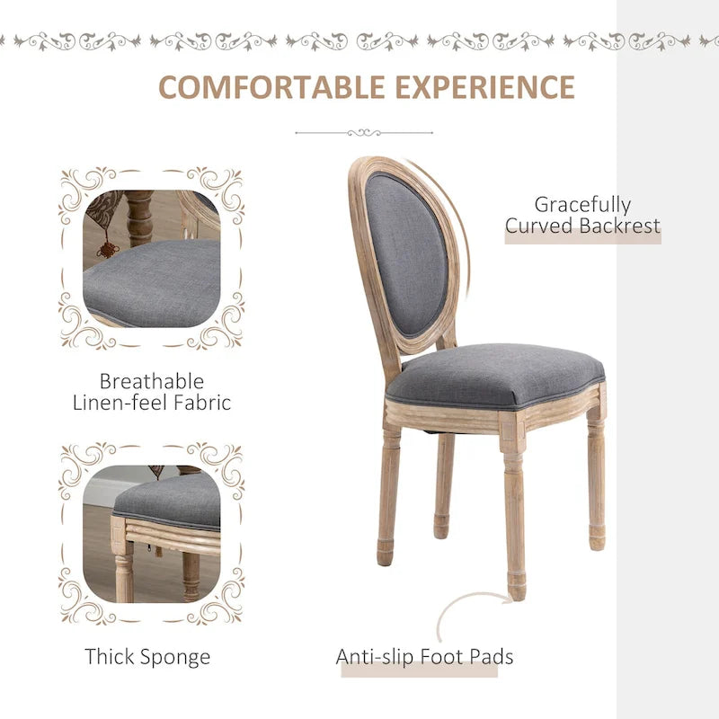 HOMCOM French-Style Upholstered Dining Chair Set, Armless Accent Side Chairs with Linen-Touch Upholstery, Set of 2