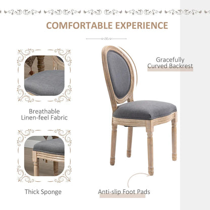 HOMCOM French-Style Upholstered Dining Chair Set, Armless Accent Side Chairs with Linen-Touch Upholstery, Set of 2