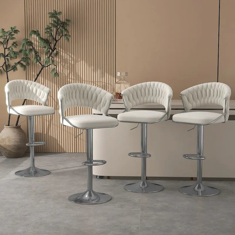 Modern Velvet Counter Bar Stools with Backs(Set of 4)