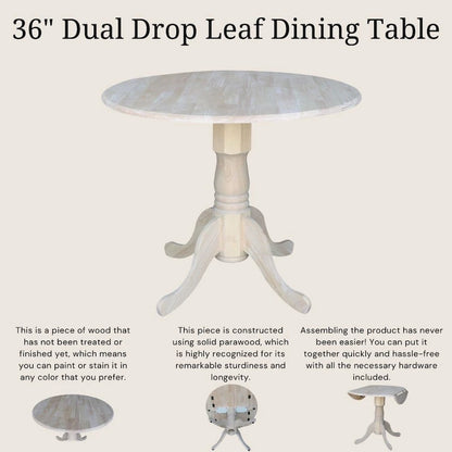 International Concepts Solid Wood Round 36-inch Drop-leaf Dining Table - Unfinished