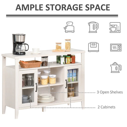 HOMCOM Farmhouse Sideboard Buffet Cabinet, Coffee Bar Cabinet with Storage Shelves, Kitchen Cabinet with 2 Framed Glass Doors